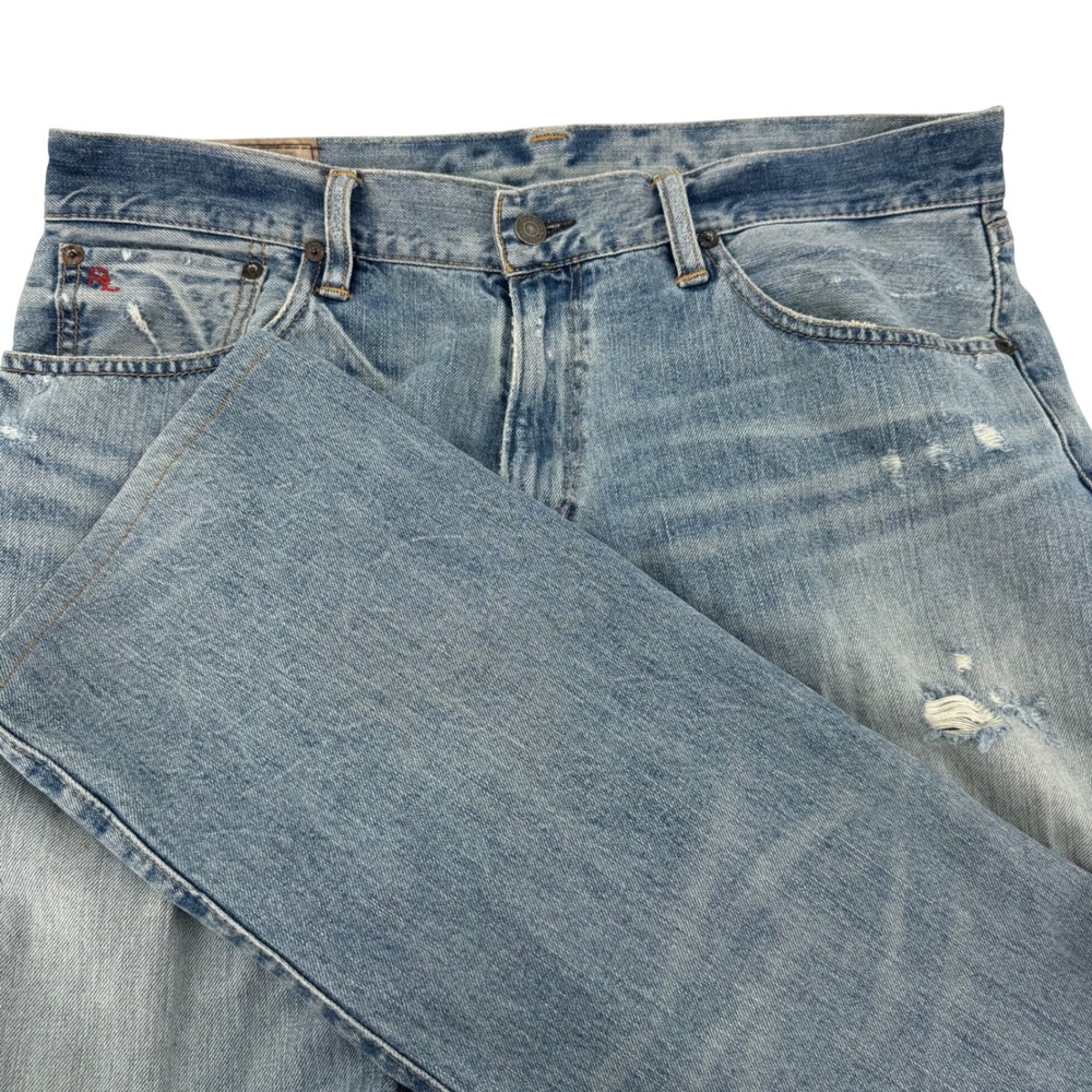 Polo Ralph Lauren Mens Distressed Straight Leg Light Wash Blue Jeans 34x30